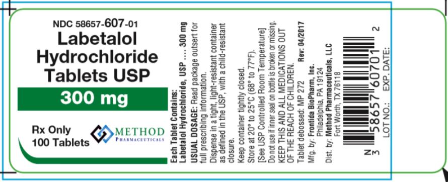 NDC 58657-607-01
Labetalol
Hydrochloride
Tablets USP
300 mg
Rx Only
100 Tablets 
