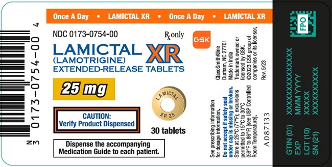 Lamictal XR 25 mg tablet 30 count label