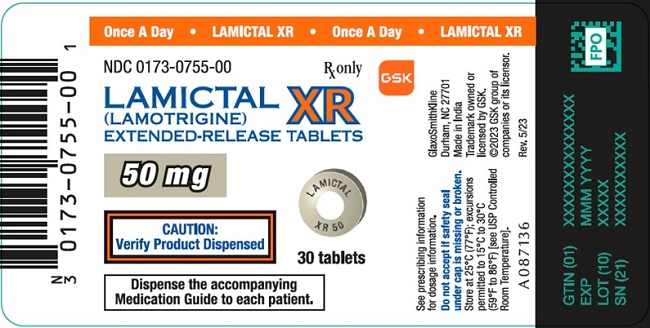 Lamictal XR 50 mg tablet 30 count label