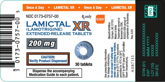 Lamictal XR 200 mg tablet 30 count label