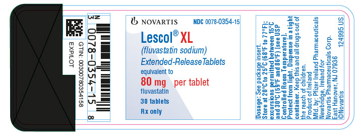 PRINCIPAL DISPLAY PANEL         NOVARTIS         NDC 0078-0354-15         Lescol® XL fluvastatin sodium         Extended-Release Tablets         equivalent to 80 mg per tablet fluvastatin         30 tablets         Rx only        