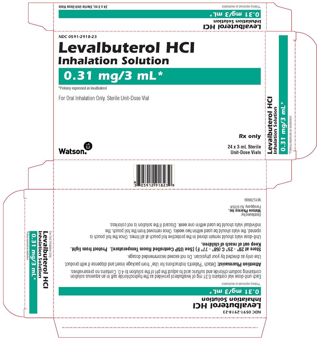 NDC 0591-2918-23 Cartol Image Levalbuterol HCl Inhalation Solution 0.31 mg/3 mL* *Potency expressed as levalbuterol