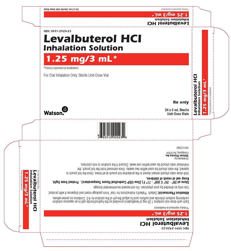 NDC 0591-2920-23 Carton Image Levalbuterol HCl Inhalation Solution 1.25 mg/3 mL* *Potency expressed as levalbuterol