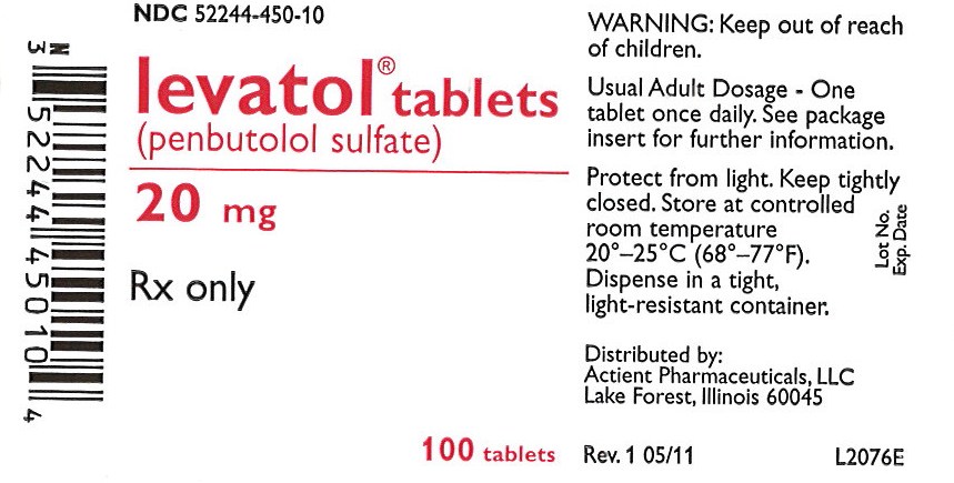 Levatol tablets (penbutolol sulfate) 20 mg label