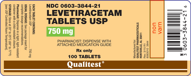 This is the label for Levetiracetam Tablets 750 mg 100 count.