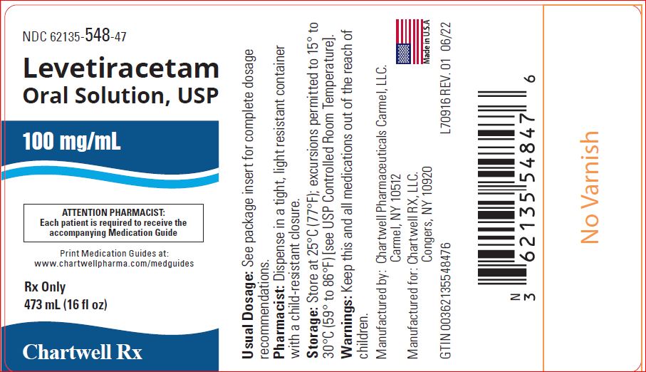 "Levetiracetam Solution - 100mg/mL - NDC 62135-548-47 - 473mL - Label"