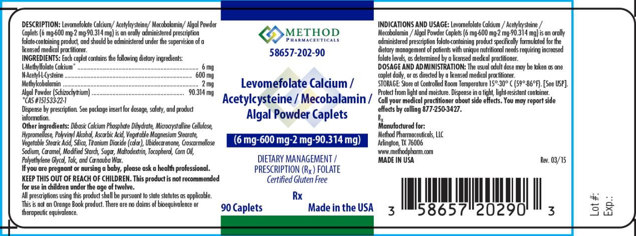 PRINCIPAL DISPLAY PANEL
58657-202-90
Levomefolate Calcium /
Acetylcysteine / Mecobalamin/
Algal Powder Capsules
(6 mg-600 mg-2 mg-90.314mg)
DIETARY MANAGEMENT /
PRESCRIPTION (Rx ) FOLATE
Certified Gluten Free
Rx
90 Caplets 		MADE IN THE USA
