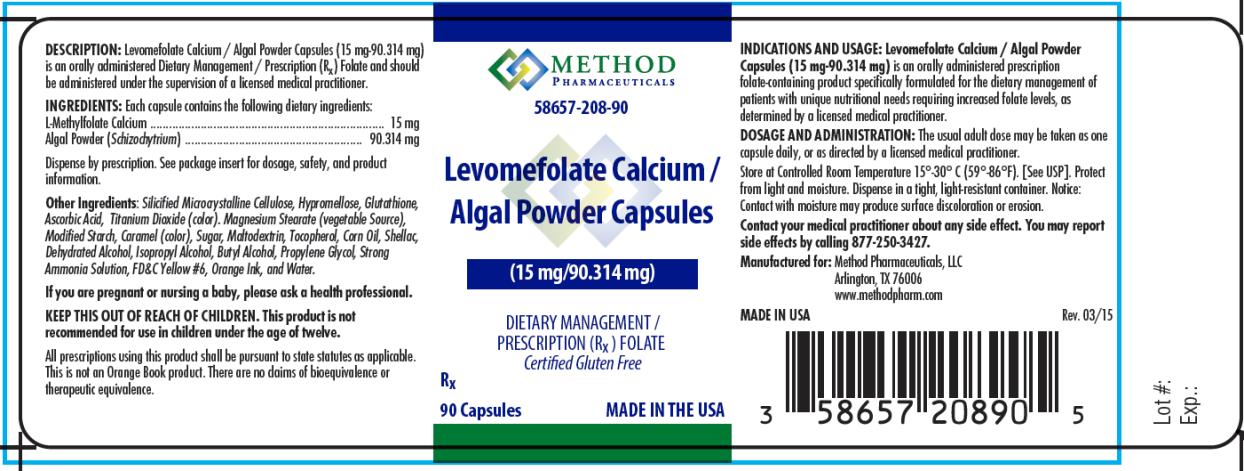 PRINCIPAL DISPLAY PANEL
58657-208-90
Levomefolate Calcium /
Algal Powder Capsules
(15 mg/90.314 mg)
DIETARY MANAGEMENT /
PRESCRIPTION (Rx ) FOLATE
Certified Gluten Free
Rx
90 Capsules 		MADE IN THE USA
