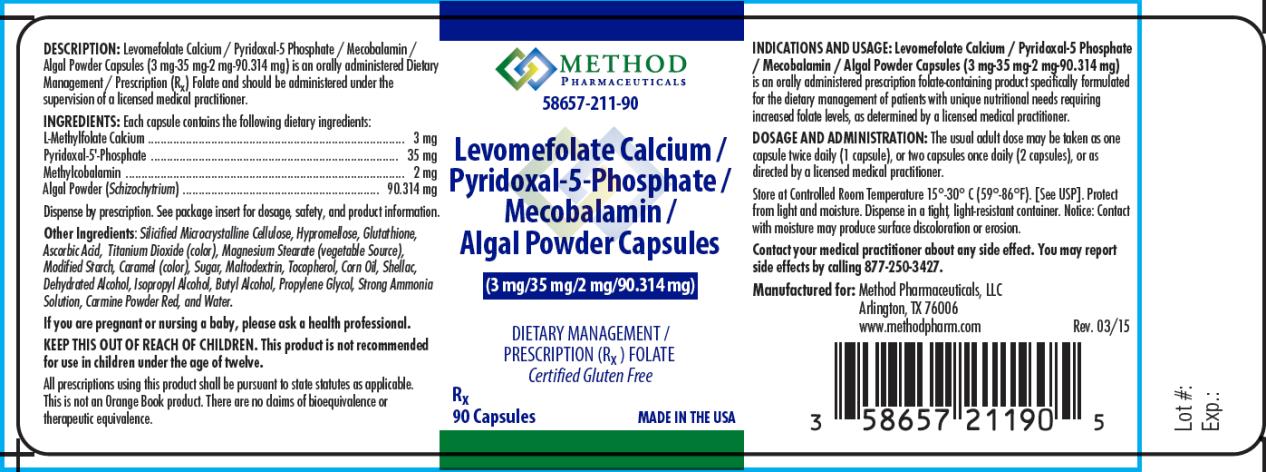 PRINCIPAL DISPLAY PANEL
58657-211-90
Levomefolate Calcium /
Pyridoxal-5 Phosphate/
Mecobalamin/
Algal Powder Capsules
(3 mg/35 mg/2 mg/90.314mg)
DIETARY MANAGEMENT /
PRESCRIPTION (Rx ) FOLATE
Certified Gluten Free
Rx
90 Capsules 		MADE IN THE USA
