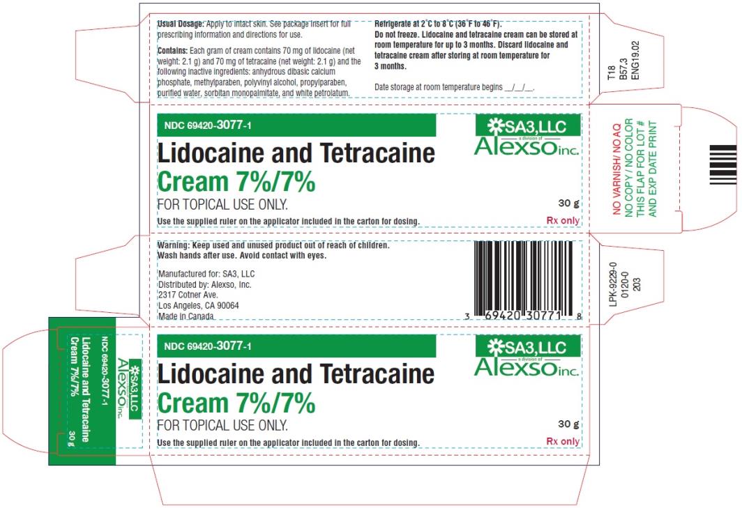 PRINCIPAL DISPLAY PANEL
NDC 69420-3077-1
Lidocaine and Tetracaine
Cream 7%/7%
30 g
Rx Only
