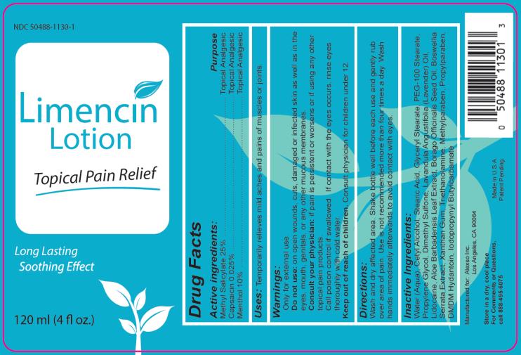PRINCIPAL DISPLAY PANEL
NDC 50488-1130-1
Limencin
Lotion
Topical Pain Relief
120 ml (4 fl oz.)
