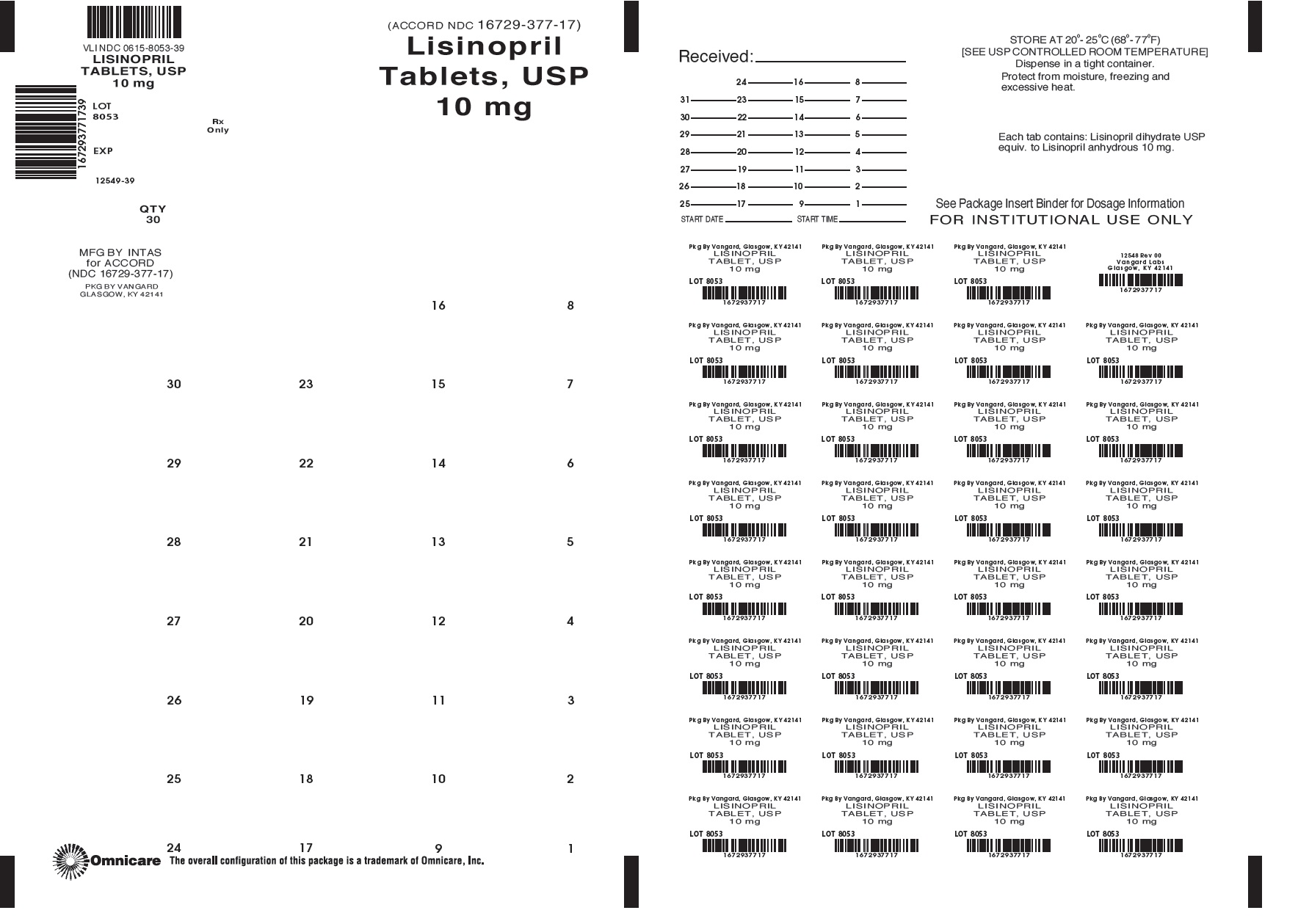 Lisinopril 10mg bingo card label