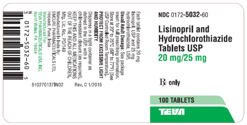 Lisinopril and Hydrochlorothiazide Tablets USP 20mg/25mg 100s Label
