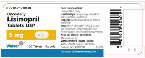 PRINCIPAL DISPLAY PANEL NDC 0591-0406-01 Once-daily Lisinopril Tablets USP 5mg