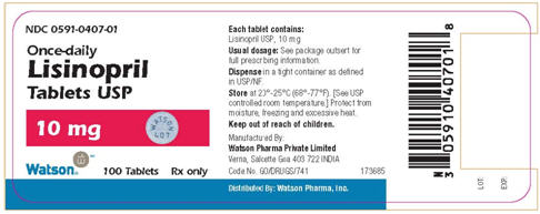 PRINCIPAL DISPLAY PANEL NDC 0591-0407-01 Once-daily Lisinopril Tablets USP 10mg
