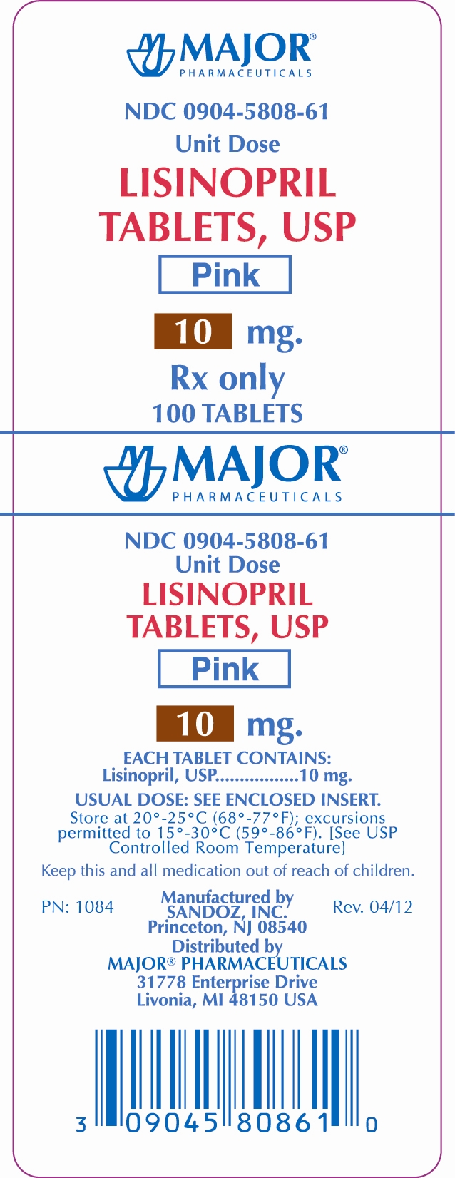 LISINOPRIL TABLETS, USP 10MG