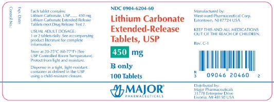 Lithium Carbonate Estended-Release Tablets, USP
450 mg/100 Tablets