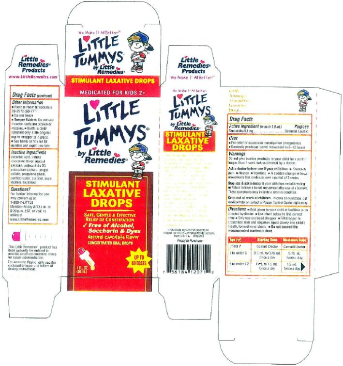 PRINCIPAL DISPLAY PANEL
Medicated for Kids 2+
Little Tummys® 
by Little 
Remedies® 
STIMULANT
LAXATIVE 
DROPS
Safe, Gentle & Effective
Relief of Constipation
Free of Alcohol, Saccharin & Dyes
Natural Chocolate Flavor
Concentrated Oral Drops
Up to 60 Doses
1 FL. OZ. 
(30 mL)
