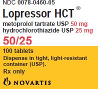 PRINCIPAL DISPLAY PANEL
Package Label – 50/25
Rx Only		NDC 0078-0460-05
Lopressor HCT® 
metoprolol tartrate USP 50 mg
hydrochlorothiazide USP 25 mg
100 Tablets