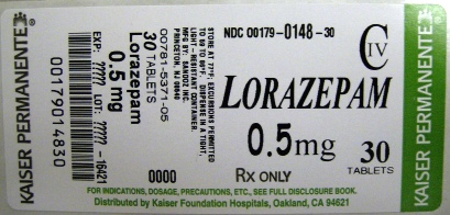 Lorazepam 0.5 mg Label - Bottle of 30s