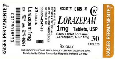 This is an image of the label for Lorazepam Tablets, USP 1 mg  30 count.
