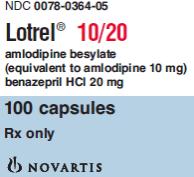 PRINCIPAL DISPLAY PANEL
Package Label – 10 / 20 mg
Rx Only		NDC 0078-0364-05
Lotrel® 
amlodipine besylate
(equivalient to amlodipine10 mg)
benazepril HCL 20 mg
100 capsules