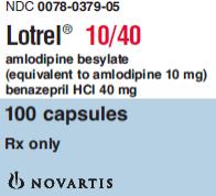 PRINCIPAL DISPLAY PANEL
Package Label – 10 / 40 mg
Rx Only		NDC 0078-0379-05
Lotrel® 
amlodipine besylate
(equivalient to amlodipine10 mg)
benazepril HCL 40 mg
100 capsules