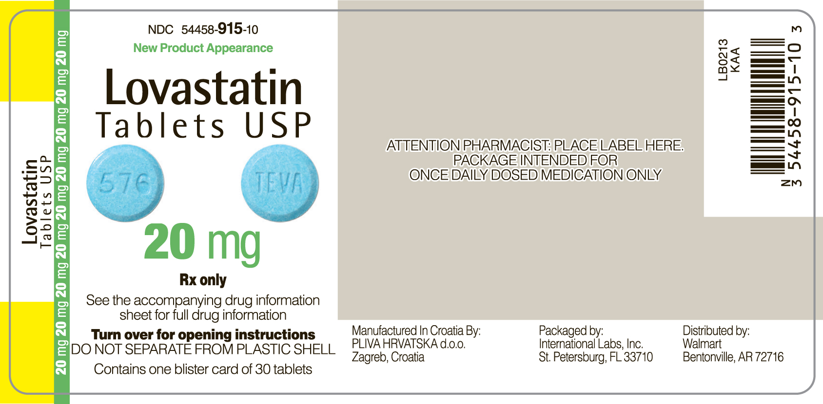 Lovastatin 20 mg (front label)