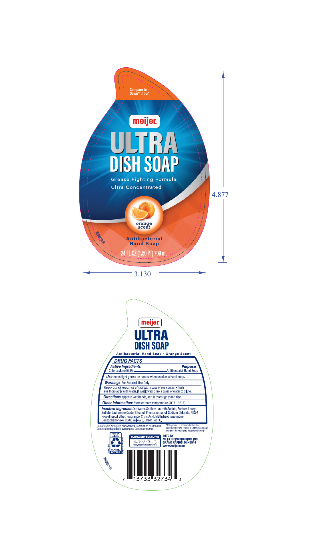 Meijer Orange Antibacterial Dish and Hand Soap