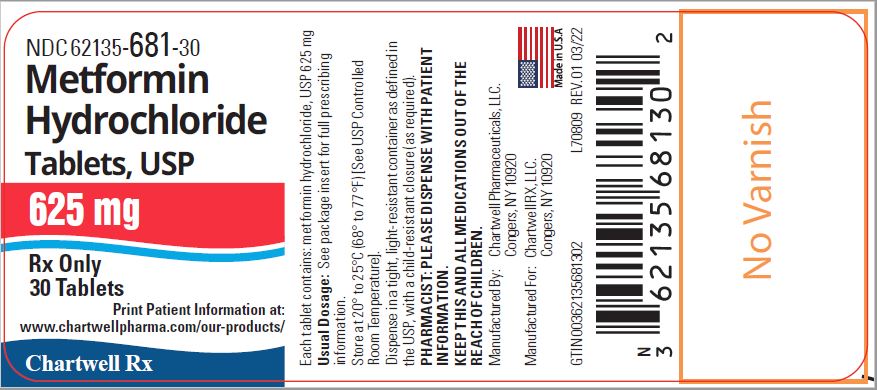 Metformin Hydrochloride Tablets-625mg-NDC 62135-681-30- 30s Label