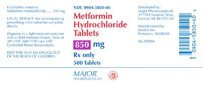 Metformin HCl 850 mg Label