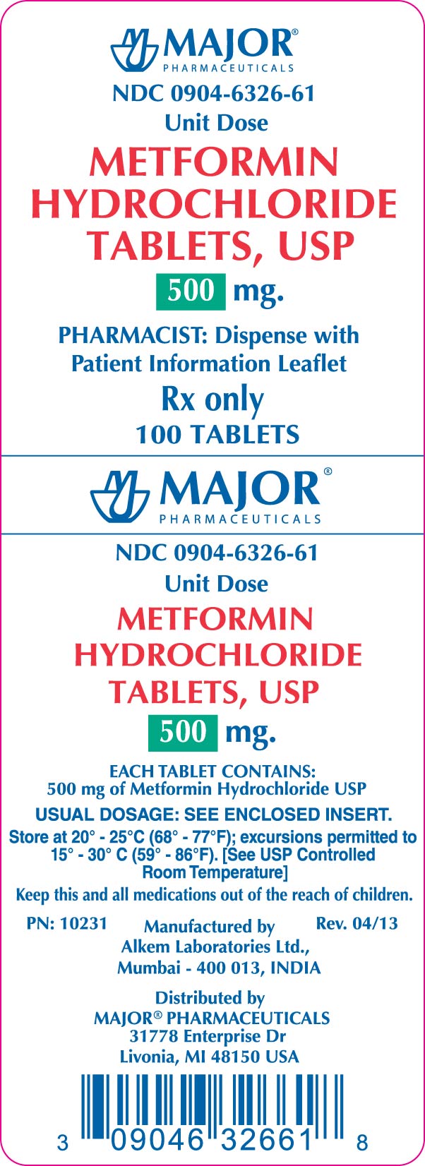 Metformin Hydrochloride Tablets, USP 500mg