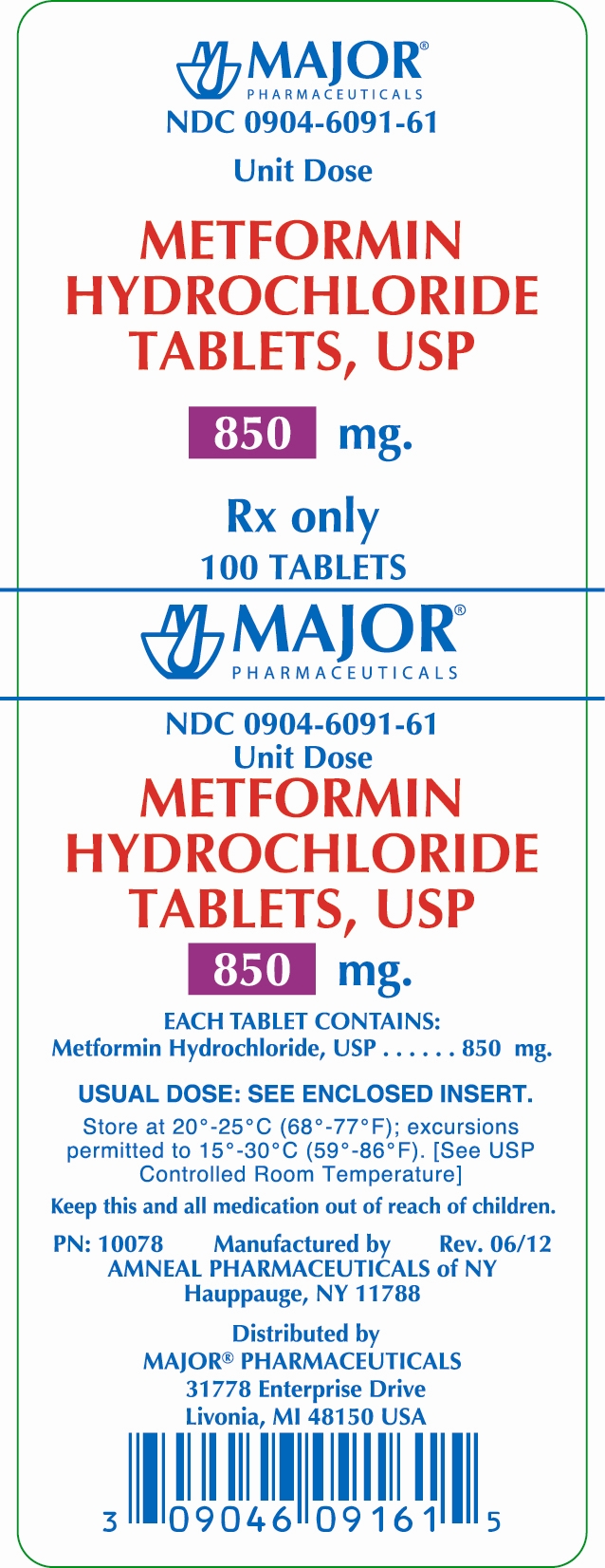 METFORMIN HYDROCHLORIDE TABLETS, USP 850MG
