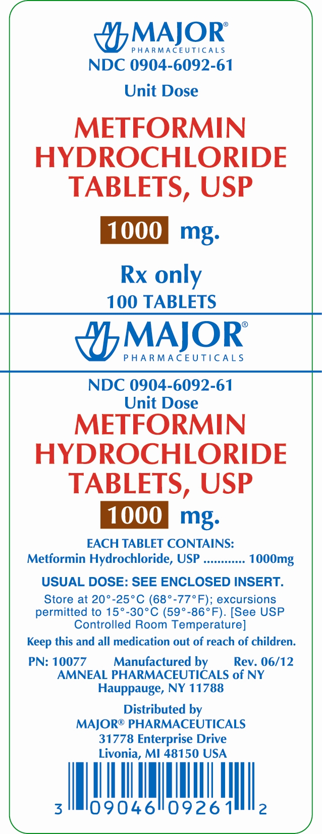 METFORMIN HYDROCHLORIDE TABLETS, USP 1000MG