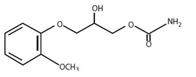 The structural formula of Methocarbamol is 3-(2-Methoxyphenoxy)-1,2-propanediol 1-carbamate and has the empirical formula C11H15NO5.  Its molecular weight is 241.24.