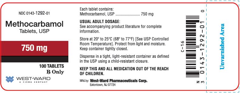 NDC 0143-1292-01 Methocarbamol Tablets, USP 750 mg 100 Tablets Rx Only