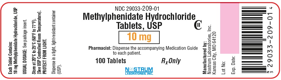 PRINCIPAL DISPLAY PANEL
Package Label – 10 mg
Rx Only		NDC 29033-209-01
Methylphenidate 
Hydrochloride Tablets, USP
10 mg
100 Tablets