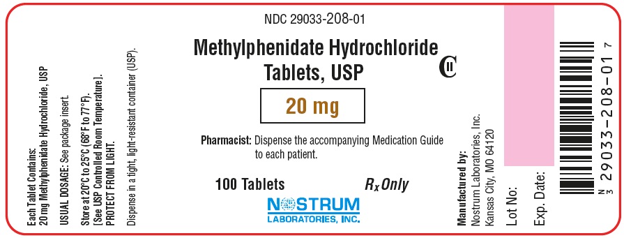 PRINCIPAL DISPLAY PANEL
Package Label – 20 mg
Rx Only		NDC 29033-208-01
Methylphenidate 
Hydrochloride Tablets, USP
20 mg
100 Tablets