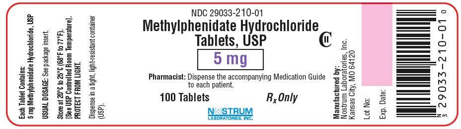 PRINCIPAL DISPLAY PANEL
Package Label – 5 mg
Rx Only		NDC 29033-210-01
Methylphenidate 
Hydrochloride Tablets, USP
5 mg
100 Tablets