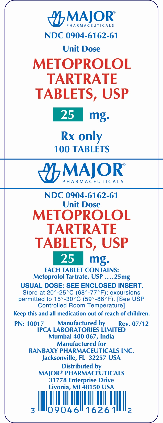METOPROLOL TARTRATE TABLETS, USP 25MG