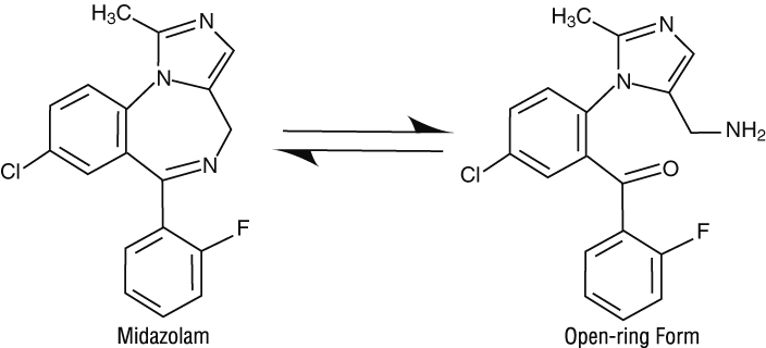 structural formula midazolam & open-ring form