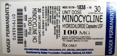 MINOCYCLINE 100MG BOX OF 30 UNIT DOSE LABEL