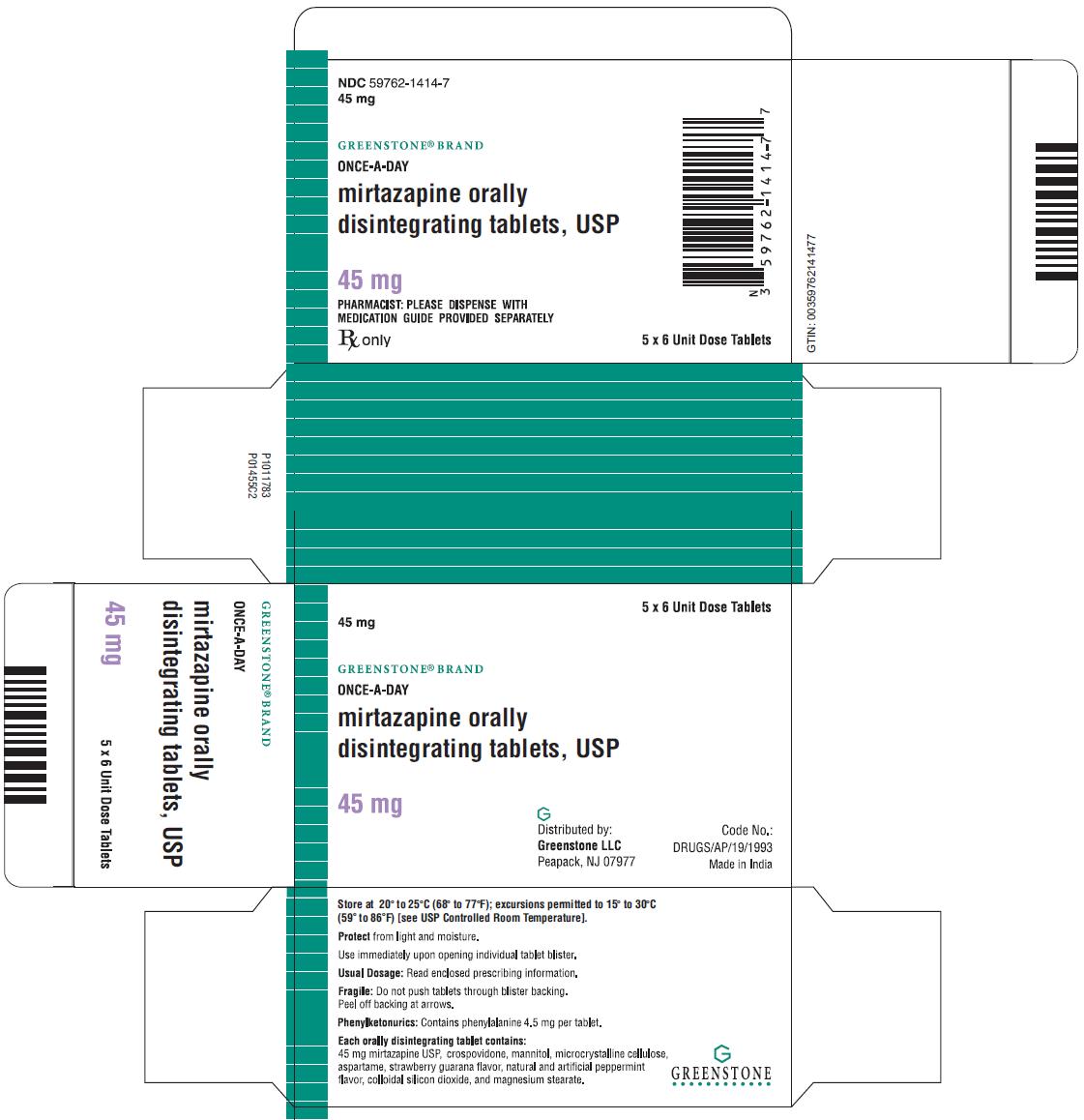 PACKAGE LABEL-PRINCIPAL DISPLAY PANEL - 45 mg Blister Carton (5 x 6 Unit-dose)