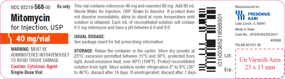Principal Display Panel – Mitomycin for Injection, USP 40 mg/vial – Vial Label
