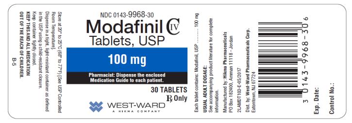 PRINCIPAL DISPLAY PANEL NDC 0143-9968-30 Modafinil Tablets, USP 100 mg 30 TABLETS Rx Only