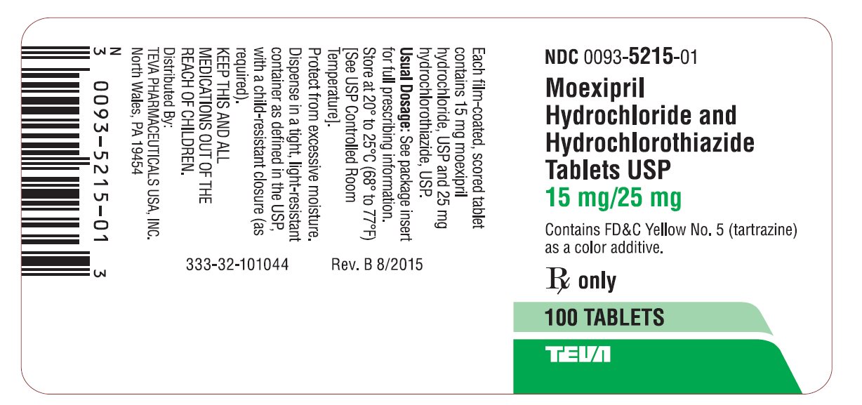 Moexipril Hydrochloride and Hydrochlorothiazide Tablets USP 15 mg/25 mg 100s Label