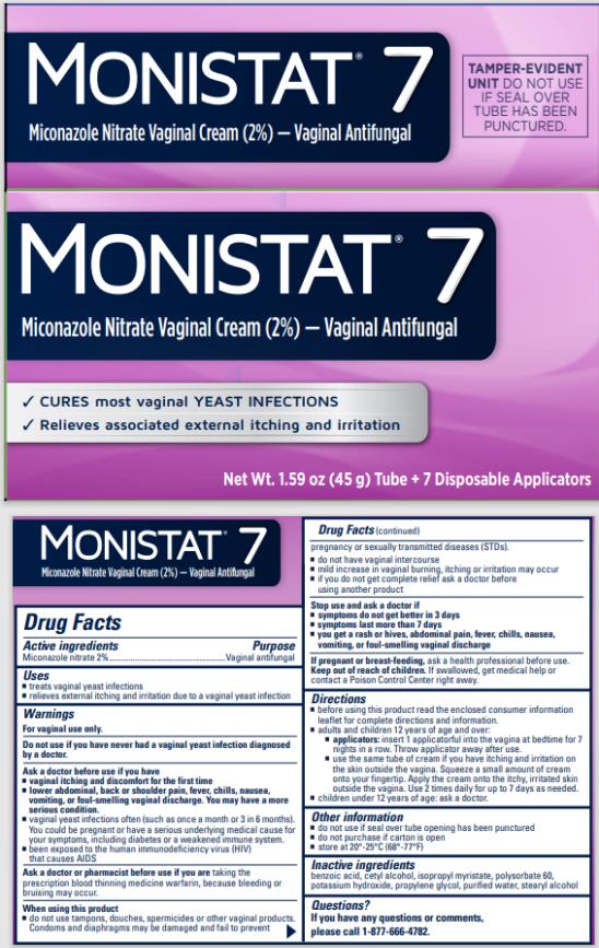 PRINCIPAL DISPLAY PANEL
MONISTAT® 7
Miconazole Nitrate Vaginal Cream (2%) 
Vaginal Antifungal
Net Wt. 1.59 oz. (45g) Tube + 7 Disposable Applicators
