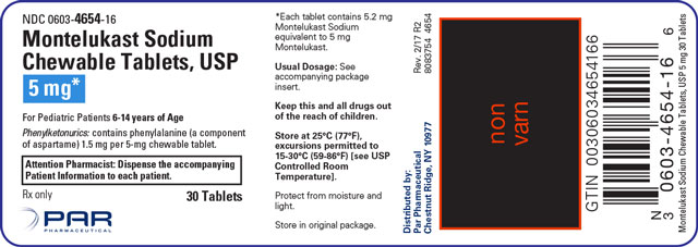 This is a label for Montelukast Sodium Chewable Tablets, USP 5 mg 30 Tablets.