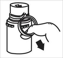 Fig. 1 To remove the breakaway vial cap, swing the pull ring over the top of the vial and pull down far enough to start the opening