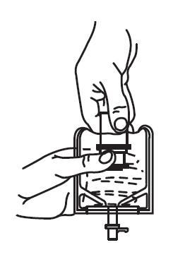Fig. 5 Push the drug vial down into the container telescoping the walls of the container. Grasp the inner cap of the vial through the walls of the container